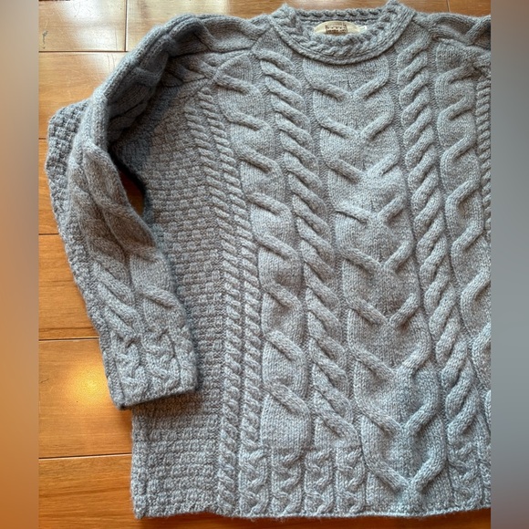 Aran Sweater Market 100% Merino Wool Sweater Women’s Size XXL Gray Hand Knit - Picture 2 of 8